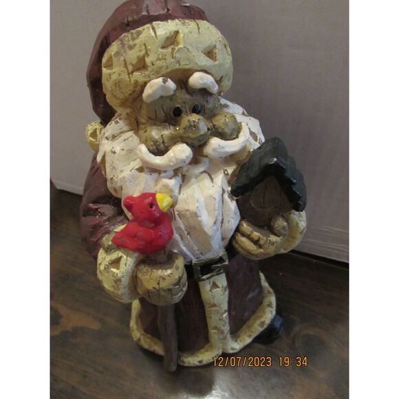 Santa Claus wooden look candle with red bird and bird house Christmas - Picture 6 of 6